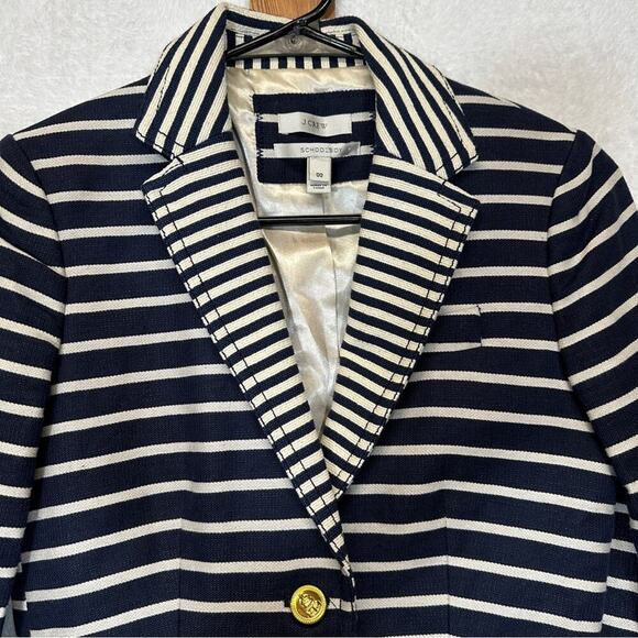 J. Crew Schoolboy‎ Navy Blue & White Striped Long Sleeve Button Blazer Size 00 - Picture 2 of 11